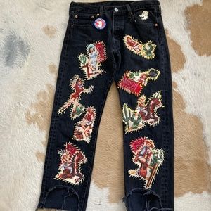 black vintage hand sewn one of a kind Levi jeans
